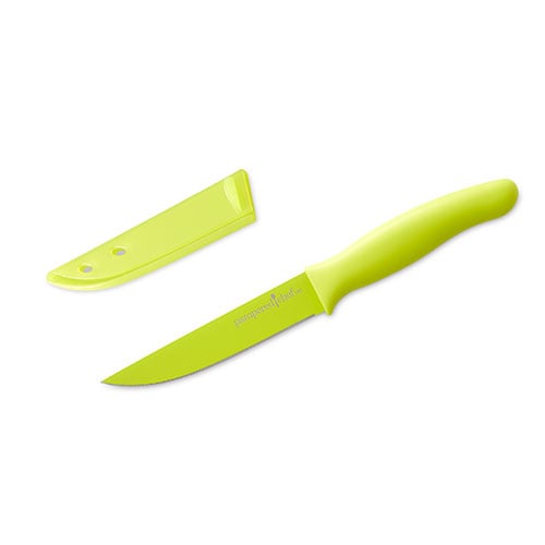 PAMPERED CHEF GREEN COLOR COATED UTILITY KNIFE #1508 WITH COVER