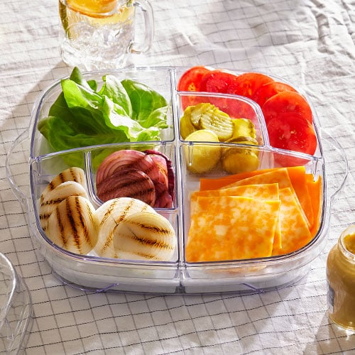 2 Pack Veggie Tray with Lid Food Storage Containers Square Fruit Divided  Snack Container with 4 Compartments for Refrigerator 