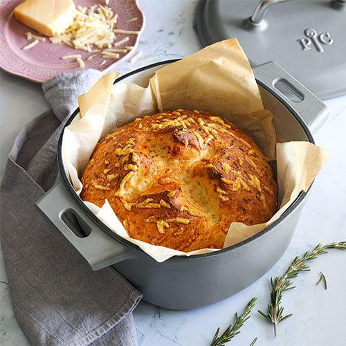 Bread baking in a Dutch oven