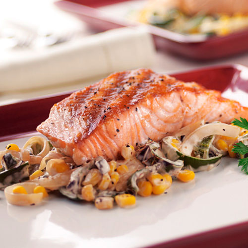 PanGrilled Salmon with Poblanos, Corn and Onions Recipes Pampered