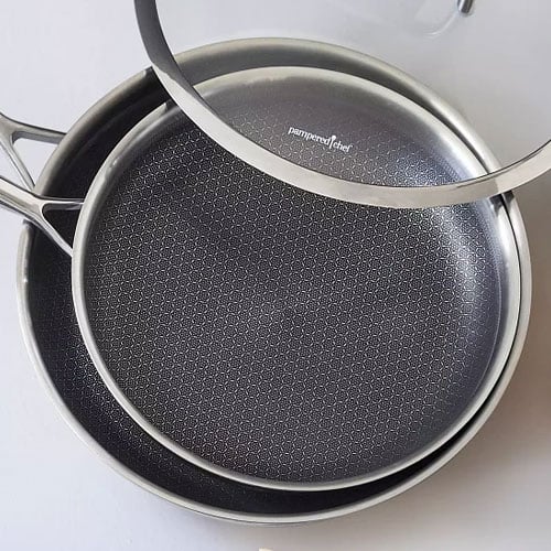 Set of 3 stainless steel fry pans with removable handle - Silver