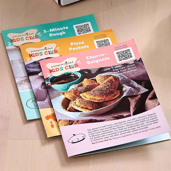 Three colorful step-by-step recipes on a countertop.