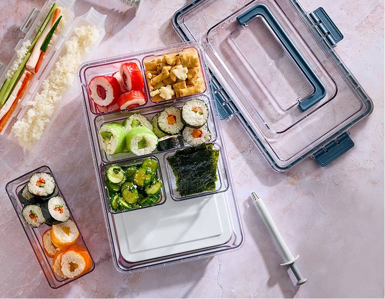 Sushi rolls in a Snackle Box