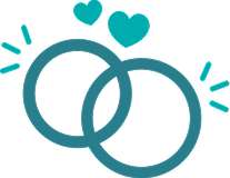 interlocking wedding rings with hearts