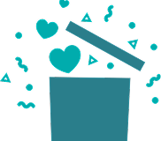 a box opening with confetti and hearts coming out