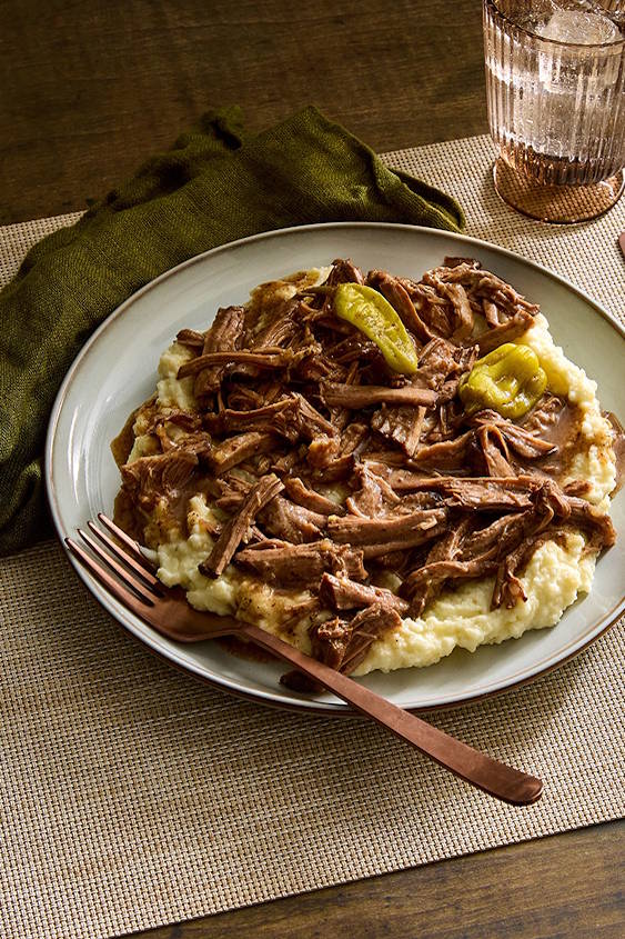 shredded meat and potato dish