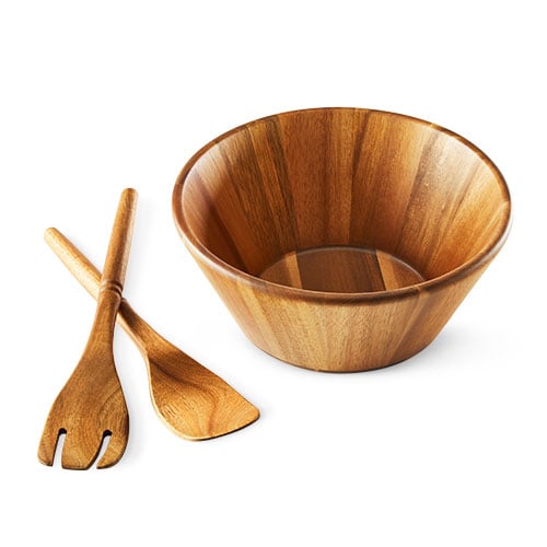 Set of 4: Large Serving and Salad Bowl with Servers and Bamboo