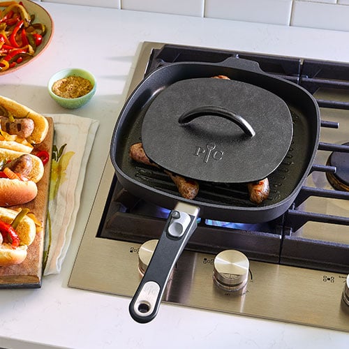 Cast Iron Sausage Pan Non-sticky Steak Frying Pan Portable Square Sausage  Plate 