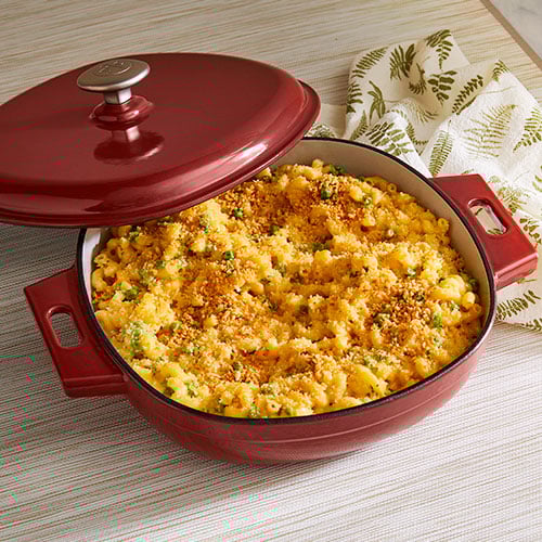 Enameled Cast Iron Skillet with Lid, Red
