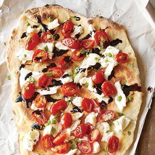 Grilled Tomato, Basil, and Mozzarella Flatbread