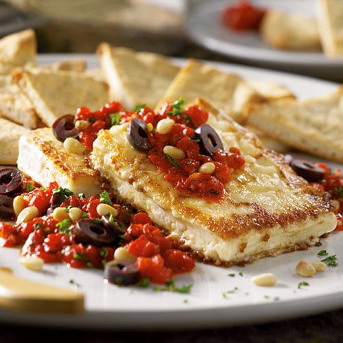 Pan-Fried Feta with Red Pepper Salsa