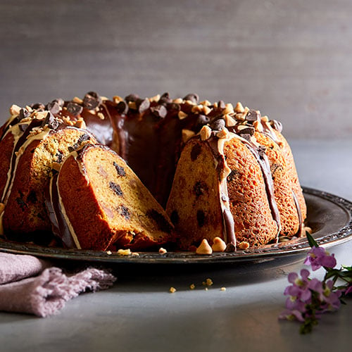 Heavy Speckled Cinnamon Brown & Cream Stoneware Bundt Cake Pan