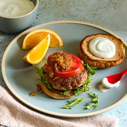 Blue Cheese Burger with Caramelized Onions