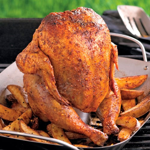 Smoky Beer Can Chicken with Potato Wedges