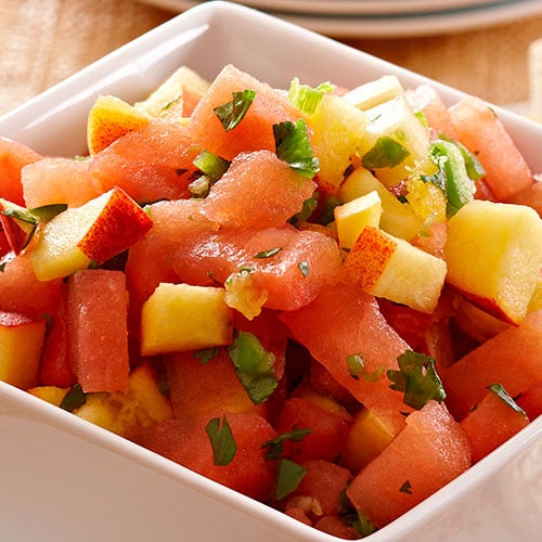 Watermelon & Peach Salsa with Cayenne Chips Recipes Pampered Chef