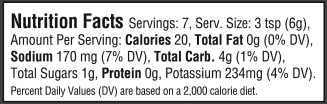 nutrition information