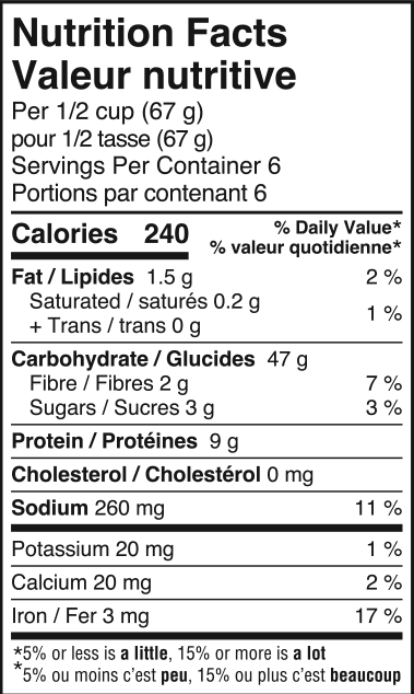 nutrition information