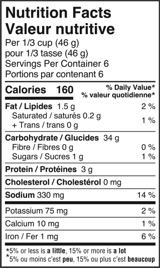nutrition information